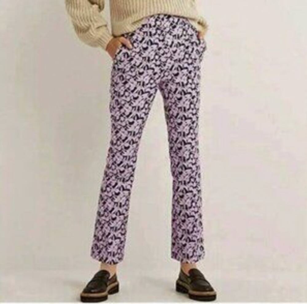 Boden Navy Pink Floral Slim Crop Pants Cigarette Trousers Preppy Workwear US 6